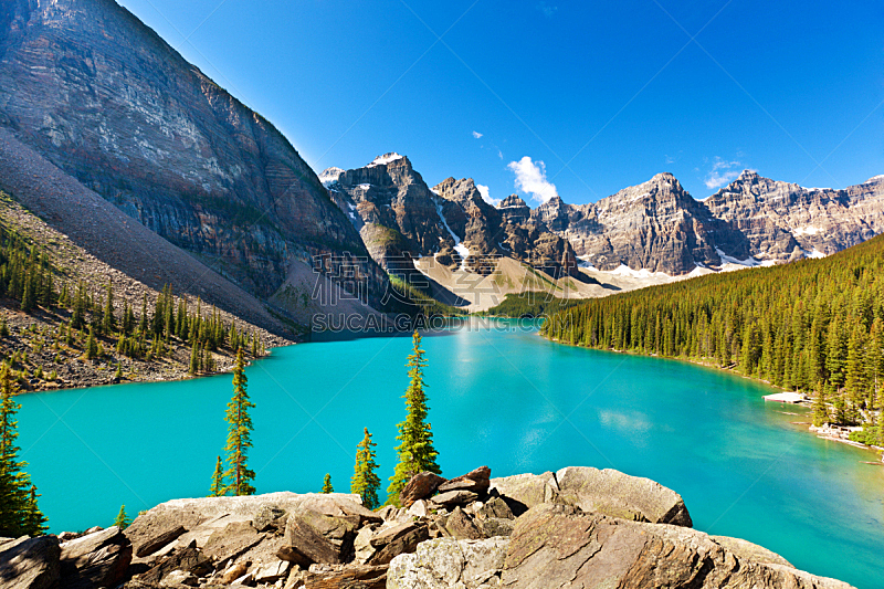 梦莲湖,加拿大落基山脉,水,祖母绿,十峰谷,加拿大,风景,洛矶山脉,水平画幅,雪