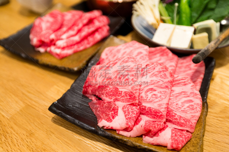 涮涮锅,金针菇,豆腐,餐桌,餐具,饮食,圆形,水平画幅,无人,膳食