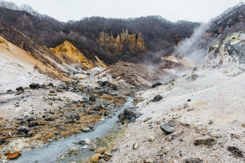 登别市,热,日本,北海道,火山,山谷,蒸汽,地狱,高处,芳香的