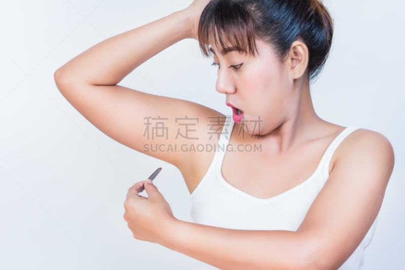 腋窝,镊子,女人,多毛的,拔眉,腋毛,扣纽扣,奶酪火锅,臭,高举手臂