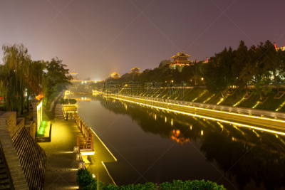 西安,城墙,夜晚,陕西省,水平画幅,2015年,旅行者,旅途,摄影