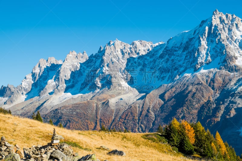 勃朗峰,秋天,水平画幅,雪,无人,户外,霞慕尼,高处,上萨瓦,山