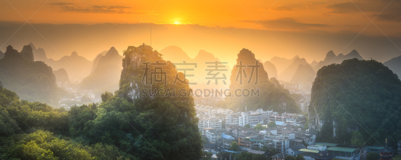 阳朔,山,桂林,喀斯特,漓江,台阶,公园,水平画幅,云,无人