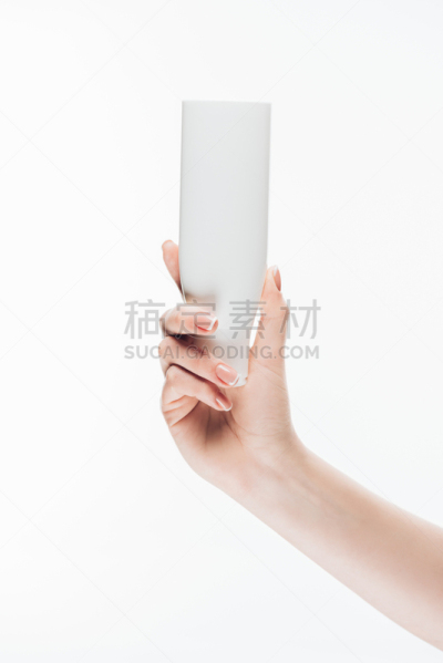 女人,拿着,防晒霜,瓶子,白色,分离着色,垂直画幅,水,留白,彩妆
