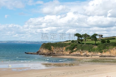 多安尔恩尼兹,海滩,法国,布列塔尼,水,悬崖,水平画幅,无人,蓝色,欧洲