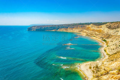 塞浦路斯,海湾,自然界的状态,利马索尔,海岸线,园林,绿松石色,背景,地中海,岩石