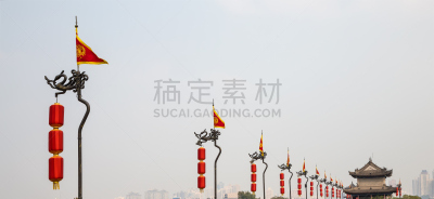 西安,要塞,远古的,平衡折角灯,明朝风格,陕西省,城墙,纪念碑,灯笼,水平画幅
