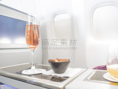 头等舱,客舱,商务旅行,坚果,粉色,香槟,热,商务,旅途,航空器拍摄视角
