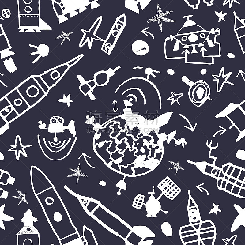 四方连续纹样,卡通,太空,矢量,高雅,可爱的,船,有序,火箭,儿童