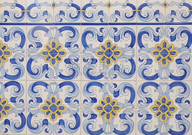 瓷砖,地中海,式样,水平画幅,无人,蓝色,欧洲,安达卢西亚,装饰物,陶瓷制品