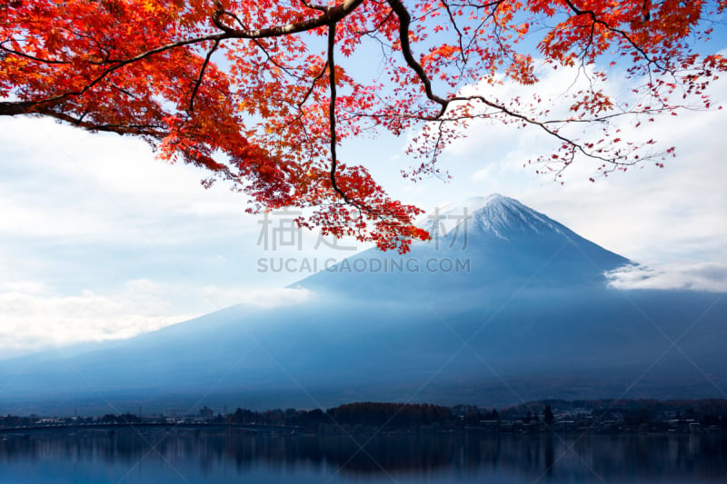 富士山,河口湖,富士河口湖,天空,里山,水平画幅,雪,无人,火山地形,户外