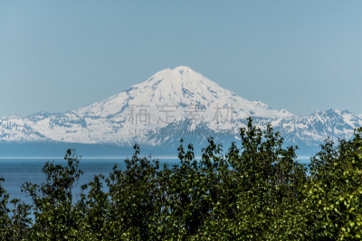 库克水道,堡垒火山,天空,地名,水平画幅,雪,无人,巨大的,户外,阿留申山脉