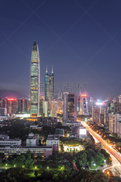 深圳,城市天际线,市区,深圳京基100,地王大厦,绿色建筑,新古典派,广东省,垂直画幅,夜晚