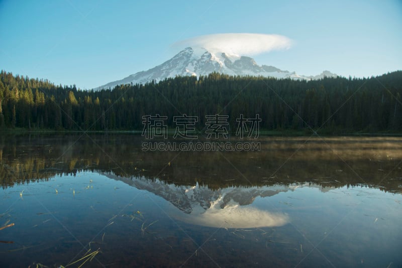 雨山国家公园,倒影湖,皮尔斯县,雷尼尔雪山,自然,天空,水平画幅,岩石,瀑布,无人