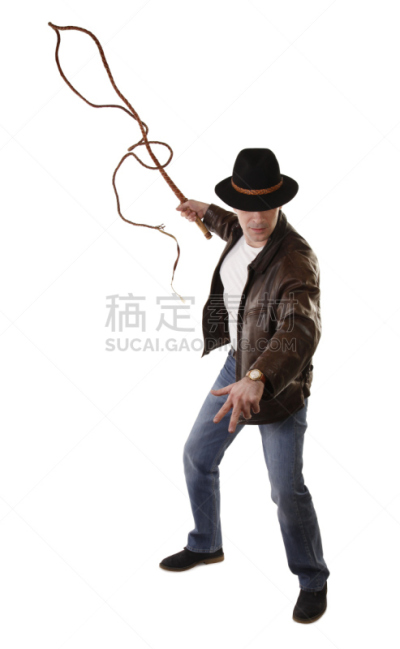 牛鞭,金属探测器,夺宝奇兵,遮住脸,皮茄克,垂直画幅,褐色,白色背景,皮革,背景分离