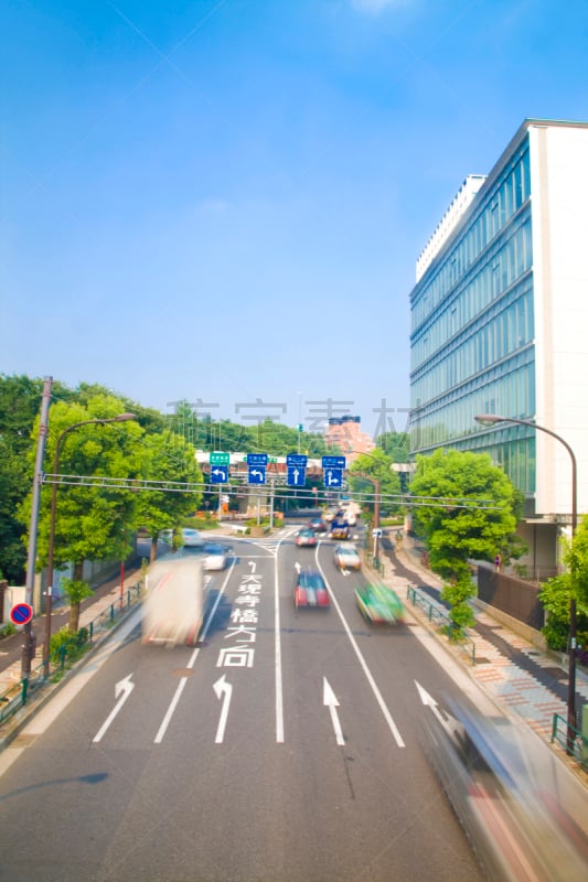 街道,目黒区,品川,家用车,垂直画幅,天空,无人,蓝色,路,日本