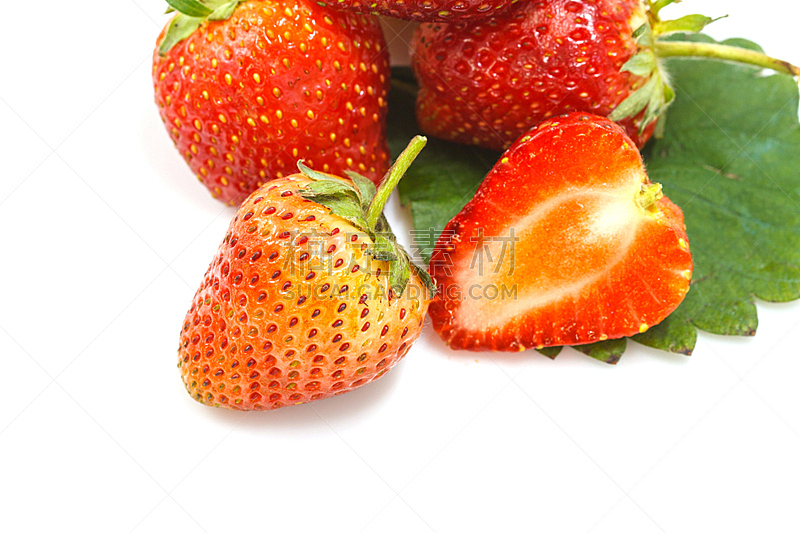 草莓,白色,自然美,分离着色,自然,水平画幅,素食,水果,组物体,熟的