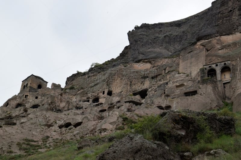 山,格鲁吉亚,河流,左岸,洞窟修道院,建筑工地,水平画幅,寺庙,古老的