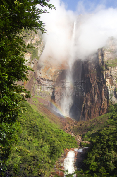 委内瑞拉,天使瀑布,平顶山,canaima,垂直画幅,水,瀑布,热带雨林,偏远的,户外