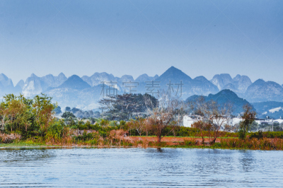 山,河流,风景,喀斯特,水,天空,美,水平画幅,美人,夏天