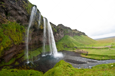 seljalandsfoss waterfall,冰岛国,旅行者,名声,水,天空,水平画幅,瀑布,无人,巨大的