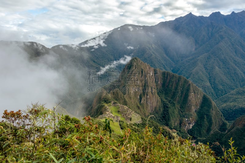 山,云景,印加人文明,要塞,瓦依纳皮丘山,在上面,马丘比丘,旅行者,地形,绿色