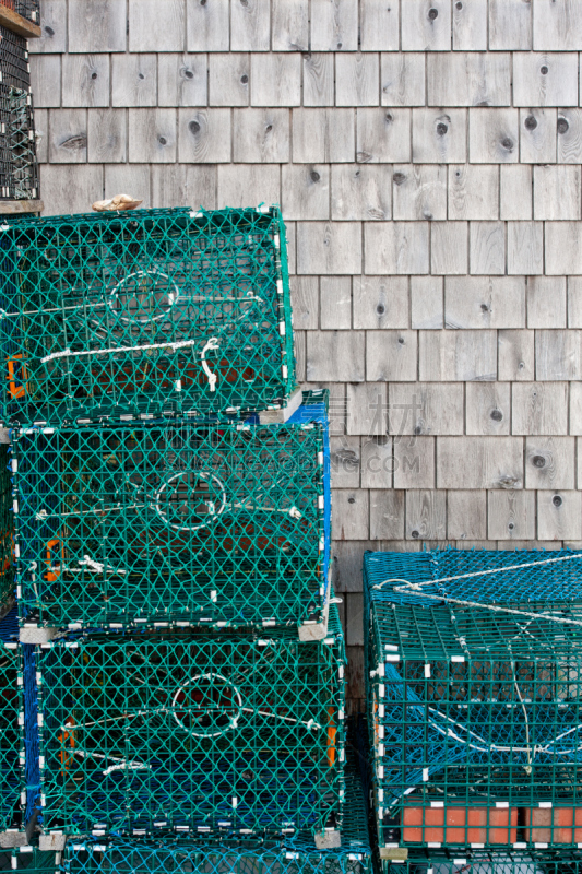 前面,平衡折角灯,龙虾笼,建筑业,垂直画幅,浮标,海港,缅因州,格子,户外