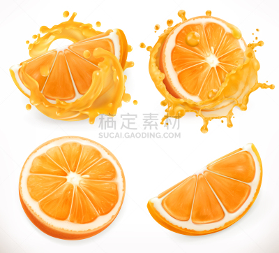 清新,现实主义,水果,三维图形,图标集,矢量,橙汁,饮料,自然界的状态,背景分离