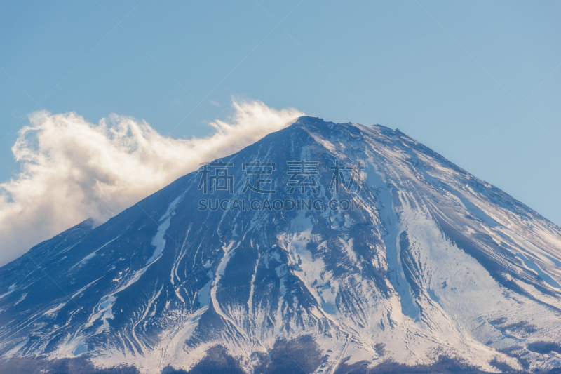 冬天,富士山,天空,水平画幅,云,雪,无人,户外,湖,白色