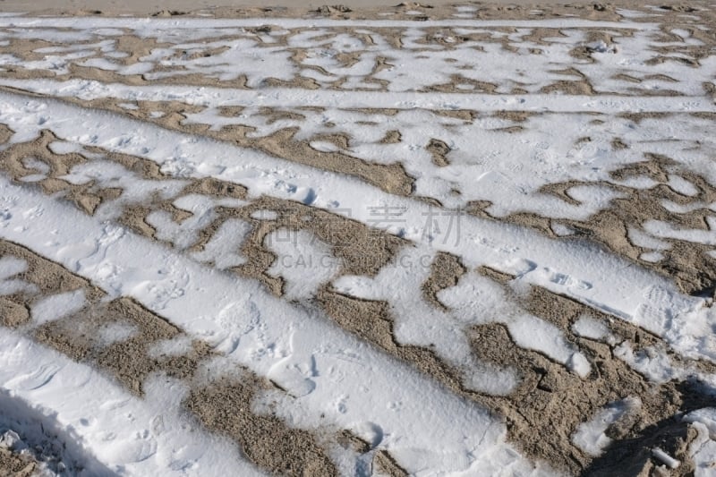 雪,海滩,运动跑道,脚印,美国,水平画幅,沙子,卡罗来纳海滩,无人,轮胎印