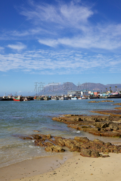 考克湾,海港,海滩,福尔斯湾,开普半岛,拖捞船,垂直画幅,沙子,岩石,印度洋