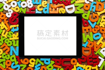 正上方视角,字母,数字,平板电脑,留白,知识,白色,技术,计算机