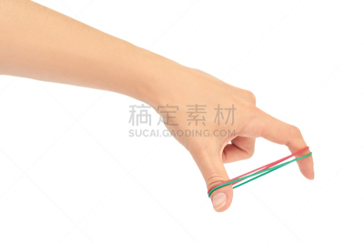 橡皮圈,手,拿着,白色背景,女性,分离着色,弹性,带子,枝繁叶茂,想法