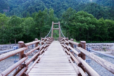 桥,悬挂的,自然,休闲活动,水平画幅,长野县,无人,吊桥,户外,爬山