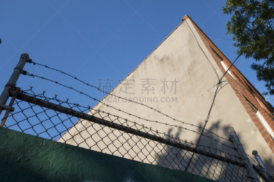 带刺铁丝网,仓库,水平画幅,墙,尖利,禁止的,阴影,大门,布鲁克林,美洲