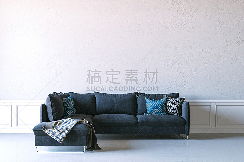 沙发,三维图形,白色,室内,墙,自然美,空的,纺织品,华贵,舒服