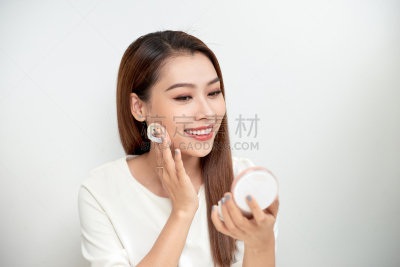 扑面粉,软垫,女性,粉底,镜子,彩妆,化妆用品,皮肤,青年女人,化妆
