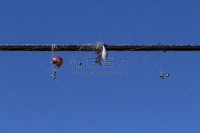电话线,缠结的,鱼钩,钓具,绑扎了的,图像,鱼漂,2015年,户外,天空