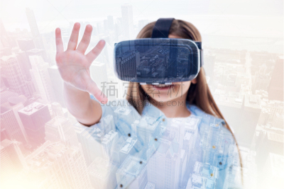 女孩,网络空间,手掌,免提装置,小的,青少年,未来,智慧,现代,青年人