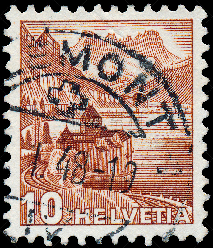 瑞士,城堡,特拉华,式样,1934,邮戳,领土行为,自然,古老的