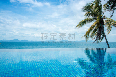 苏梅岛,游泳池,海洋,泰国,从上面看过去,椰子树,无边际泳池,静水,灌木,水