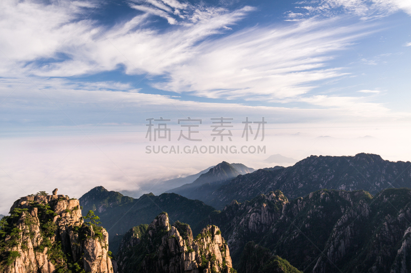 黄山山脉,天空,水平画幅,无人,户外,云景,石头,树林,山,著名景点