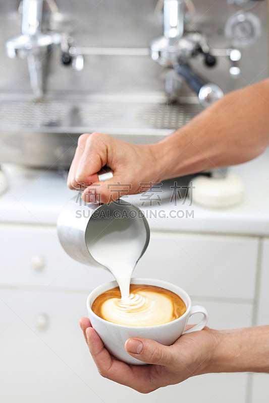 牛奶,浓咖啡,咖啡店,饮料,热,波兰,咖啡杯,蛋糕,杯,茶碟