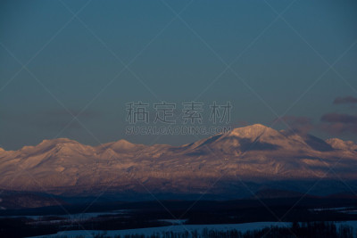 雪,山,贺卡,旭岳火山,云,橙色,黄昏,深雪,背景,大雪山国家公园
