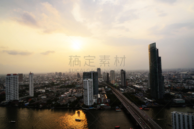 都市风景,曼谷,夜晚,沙吞,Silom,水平画幅,无人,巨大的,交通