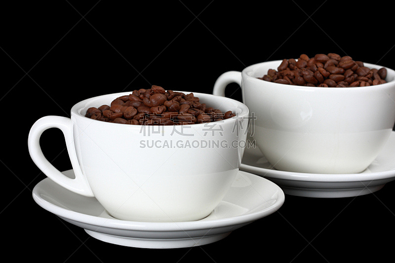 充满的,白色,杯,两个物体,咖啡豆,烤咖啡豆,褐色,水平画幅,无人,背景分离