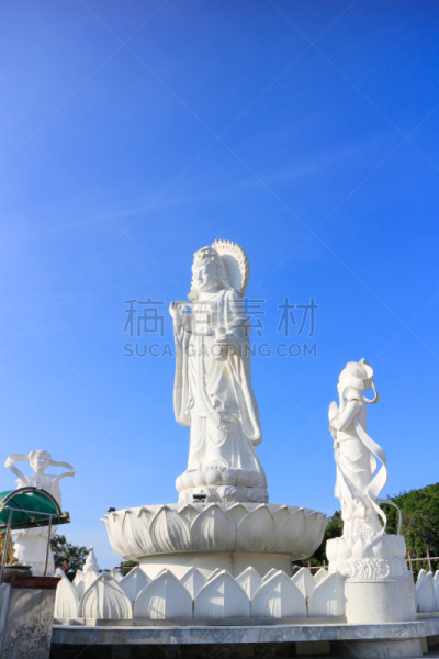 泰国,白色,合艾市,宋卡府,雕像,四臂观音,阴阳符,垂直画幅,天空,爱好者