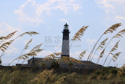 灯塔楼,乔治亚州,太壁岛,天空,海滩,水平画幅,无人,云,建筑外部,户外