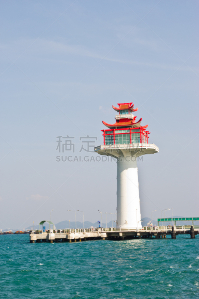 灯塔楼,蓝色,白昼,太阳,天空,海港,泰国,船,著名景点