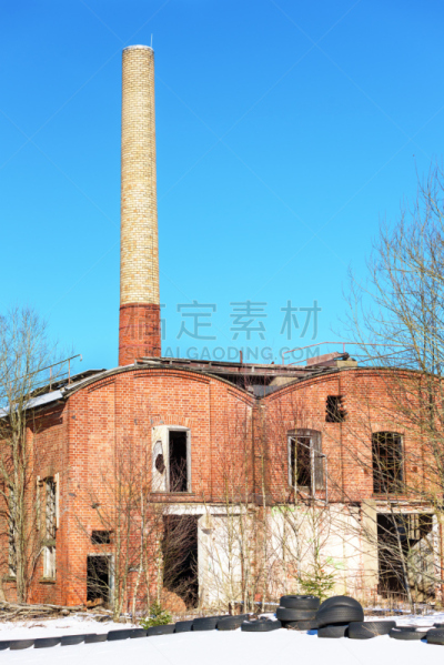 工厂,被抛弃的,斯马蓝达,造纸工业,造纸厂,烟囱,垂直画幅,天空,古董,外立面